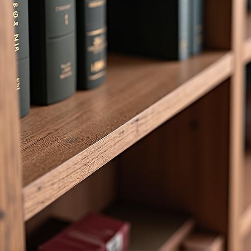 Close-up of a custom-built bookshelf with detailed craftsmanship.